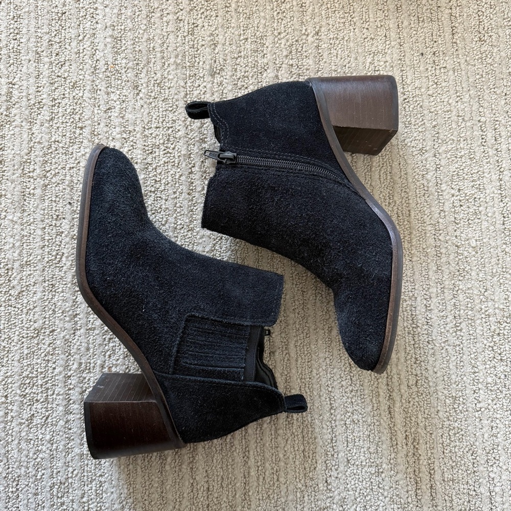 Lucky Brand Black Suede Block Heel Ankle Boots